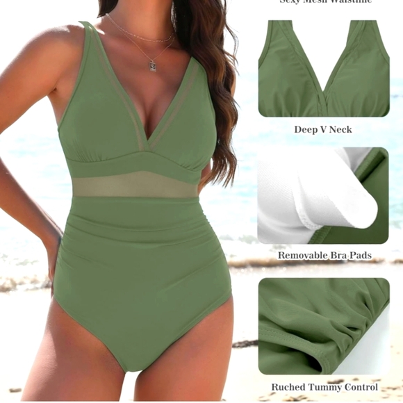 Zaful Green One-Piece Swimsuit Tummy Control - Size 12-14 NWT - Picture 4 of 8